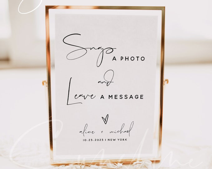 Snap a Photo Leave a Message Sign Template, Wedding Sign Template, Minimalist Wedding Sign, Printable Wedding Signs, Instant Download, M4