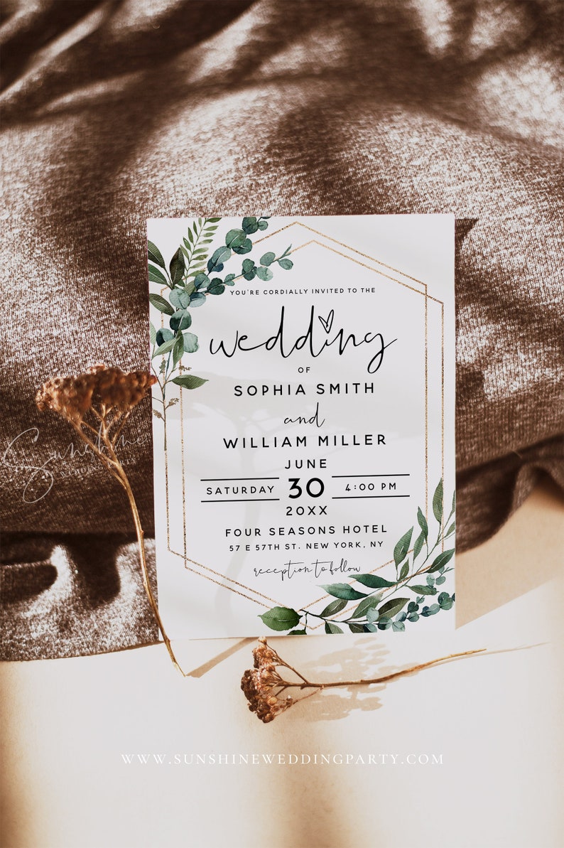 Eucalyptus Greenery Wedding Invitation Kit Template, Wedding Invitation Suite, Invitation Set, Details Card, RSVP Card, Instant Download, G5 image 3
