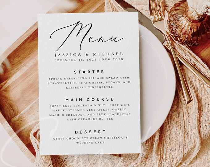 Modern Wedding Menu Template Printable Menu Template Rustic INSTANT DOWNLOAD Minimalist Dinner Menu Card Template Editable DIY Templett R3