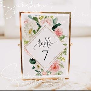 Blush White Floral Wedding Table Number Sign Template Printable Wedding Table Number Card Template Editable Instant Download Templett PDF F5 image 2