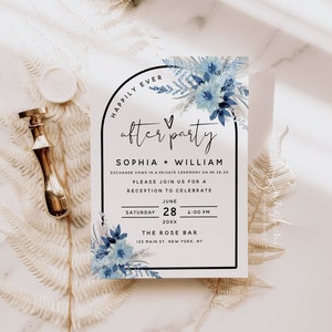 Dusty Blue Wedding Reception Invitation Template, Reception Invitation Cards, Elopement Announcement Invitation, Instant Download, F20 image 2