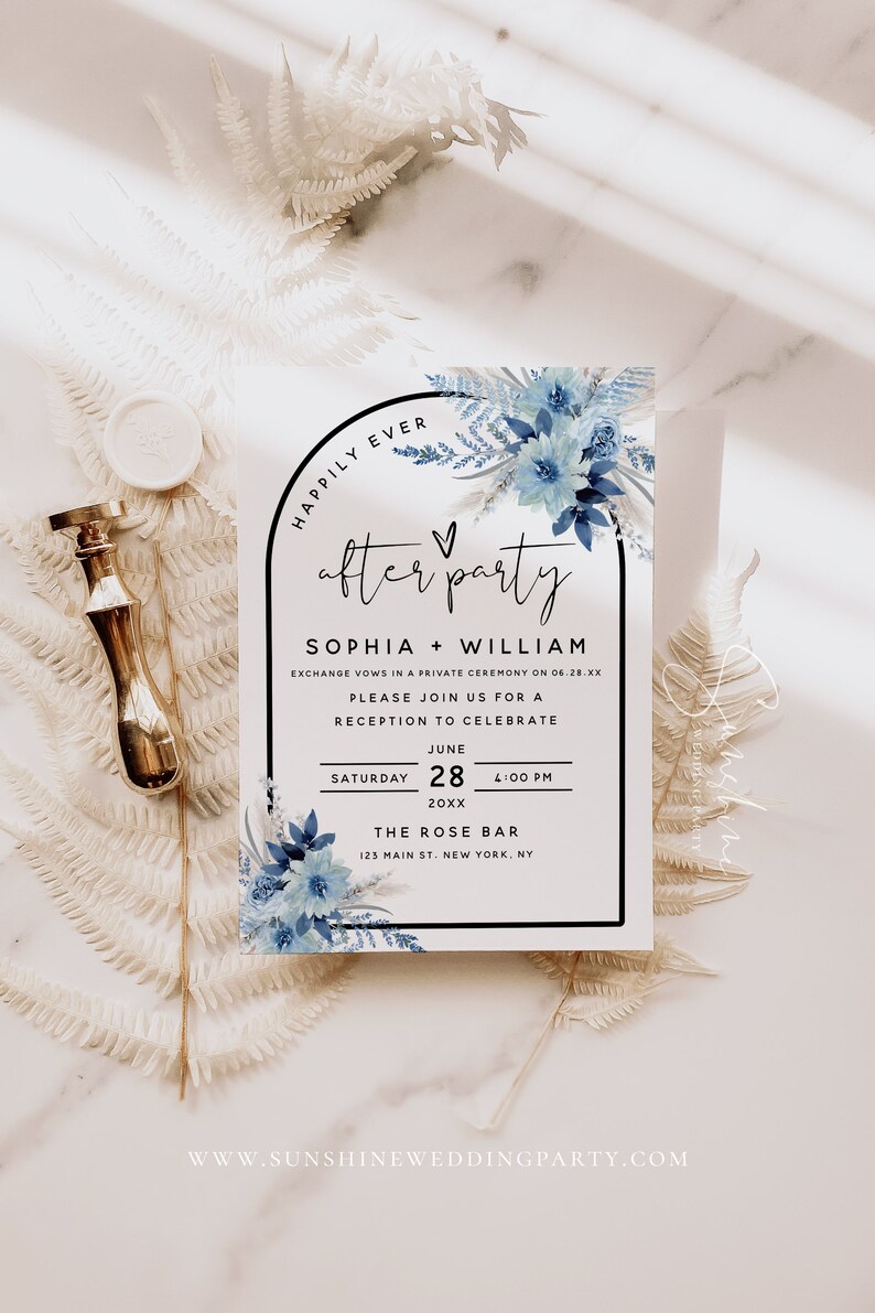 Dusty Blue Wedding Reception Invitation Template, Reception Invitation Cards, Elopement Announcement Invitation, Instant Download, F20 image 2