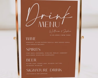 Terracotta Drink Menu Template, Let's Drink Sign, Drink Menu Sign for Wedding, Bridal Shower, Baby Shower, Baptism, Birthday, Menu Signs, T1