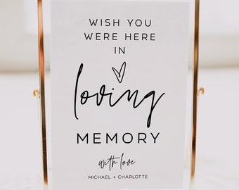 Wish You Were Here Sign, In Loving Memory Sign, Minimalist Wedding, Modern Wedding, Watching From Heaven Sign, Editable Template, M7