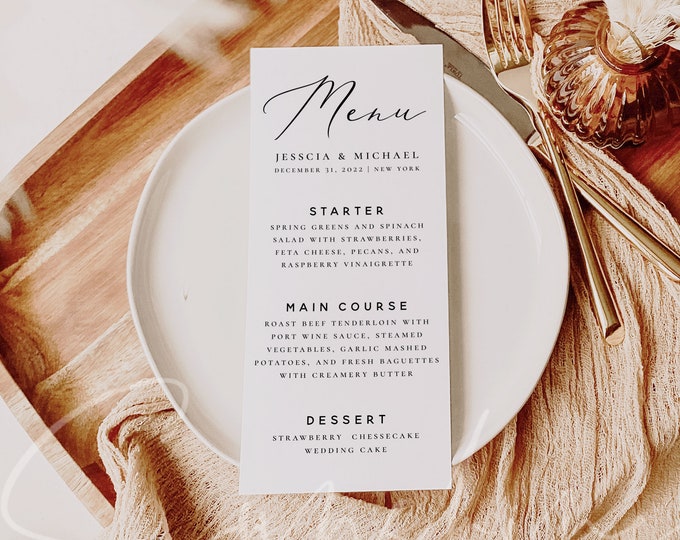 Modern Wedding Menu Template Printable Menu Template Rustic INSTANT DOWNLOAD Minimalist Dinner Menu Card Template Editable DIY Templett R3