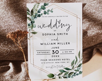 Eucalyptus Greenery Wedding Invitation Template, Greenery Wedding Invitation Card, Greenery Wedding, Editable Template, Instant Download, G5