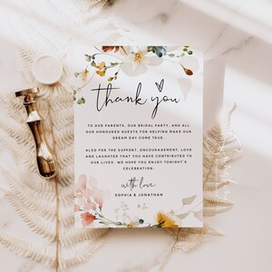 Modèle de carte de remerciement de mariage, fleurs de jardin, mot de remerciement, carte de remerciement, jardin de mariage, modèle modifiable, téléchargement immédiat, F16
