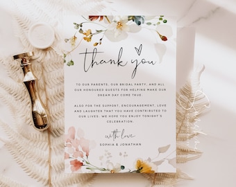 Wedding Thank You Card Template, Garden Flowers, Thank You Note, Thank You Card, Garden Wedding, Editable Template, Instant Download, F16