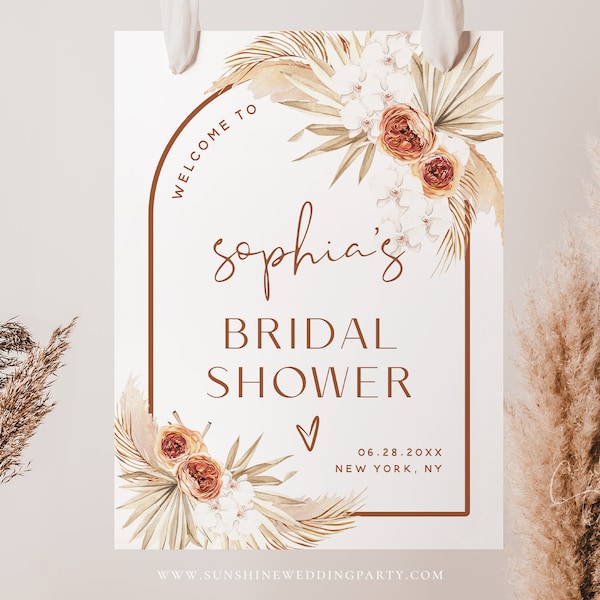 Pampas Terracotta Bridal Shower Welcome Sign, Boho Bridal Shower Welcome Poster, Welcome Signs, Editable Template, Instant Download, T4