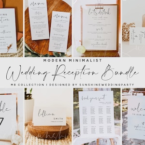 Wedding Reception Bundle, Modern Wedding Reception Kit, Editable Template, Wedding Reception Invite, Welcome Sign, Seating Chart & More, M8