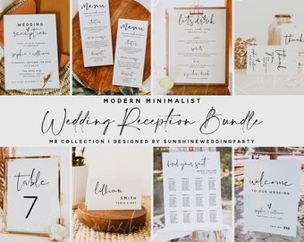 Wedding Reception Bundle, Modern Wedding Reception Kit, Editable Template, Wedding Reception Invite, Welcome Sign, Seating Chart & More, M8