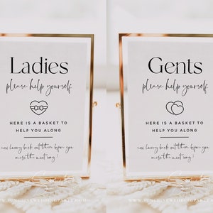 Ladies Bathroom Sign Template, Gentlemen Bathroom Sign Template, Wedding Bathroom Basket Sign, Modern, Minimalist, Instant Download, M15