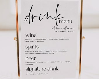Drink Menu Template, Modern Minimalist, The Bar Menu, Wedding Drink Menu, Editable Drink Menu, Wedding Printable, Instant Download, M15