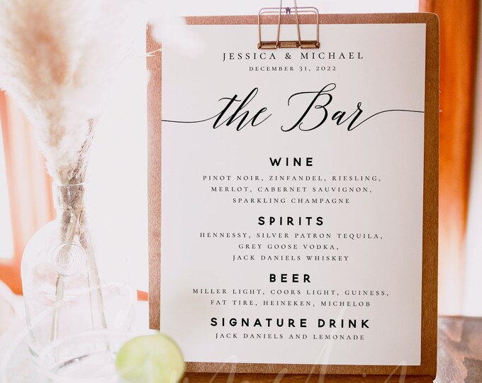 Bar Menu Sign Printable Bar Menu Sign Template Wedding Bar Menu Sign Drinks Menu Sign DIY Wedding Drinks Menu Bar Menu Template Editable R2