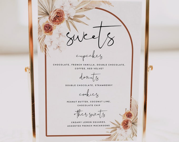 Terracotta Sweets Dessert Sign Template for Wedding, Bridal Shower, Baby Shower, Birthday, Baptism, Bohemian Wedding, Digital Download, T4