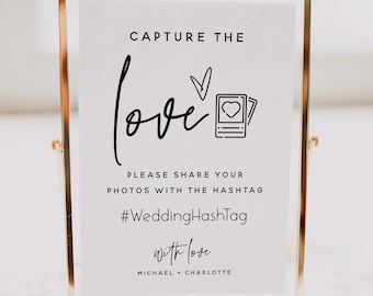 Minimalist Wedding Photo Sign, Capture the Love Sign, Modern Minimalist Wedding Hashtag Sign, Wedding Social Media Hashtag Sign, M7