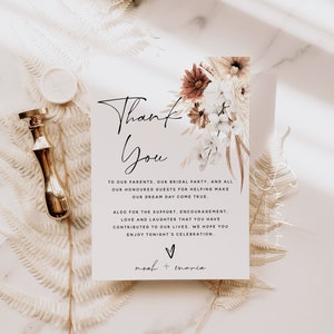 Boho Blumenhochzeit Dankeskarten Vorlage, Terrakotta Hochzeit, Dankesbrief, Dankeschön, Dankeskarte, bearbeitbare Vorlage, F24
