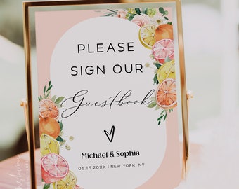 Tropical Citrus Please Sign Our Guestbook Sign Template, Sign Our Guestbook, Wedding Guestbook Sign, Wedding Signage, Instant Download, C4