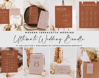 Editable Terracotta Wedding Invitation & Reception Sign Bundle | Ultimate Bundle | Printable Templates | Instant Download | T1