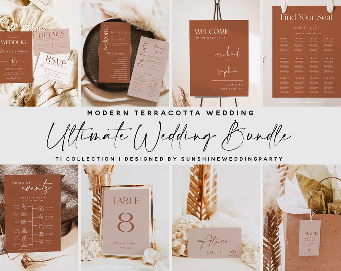 Editable Terracotta Wedding Invitation & Reception Sign Bundle | Ultimate Bundle | Printable Templates | Instant Download | T1
