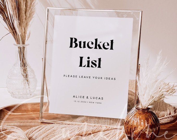 Bucket List Sign Template, Wedding Signs, Printable Bucket List Sign, Editable Template, Modern Wedding Sign, Instant Download, Templett M11