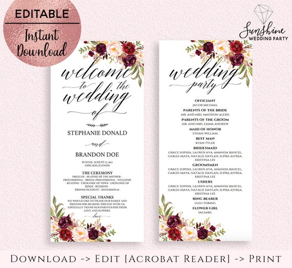 Wedding Reception Program Sample Service Wedding