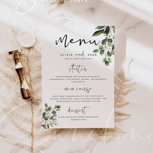 Greenery Menu Template, Wedding Menu, Greenery Wedding Menu, DIY Printable Menu, Instant Download, Reception Dinner Menu, 100% Editable, G5