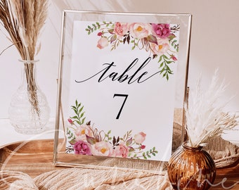 Marsala Wedding Table Number Sign Template Printable Marsala Floral Table Number Template Editable Wedding Sign Instant Download Templett F4