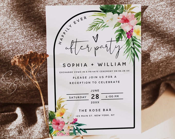 Hawaiian Beach Wedding Reception Invitation Template, Tropical Wedding, Reception Invitation Cards, Elopement Announcement Invitation, H1