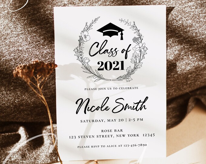 Graduation Party Invitation Template, Modern Graduation Party Invite, Minimalist Graduation Announcement Card, Graduation Party Invite, GRA