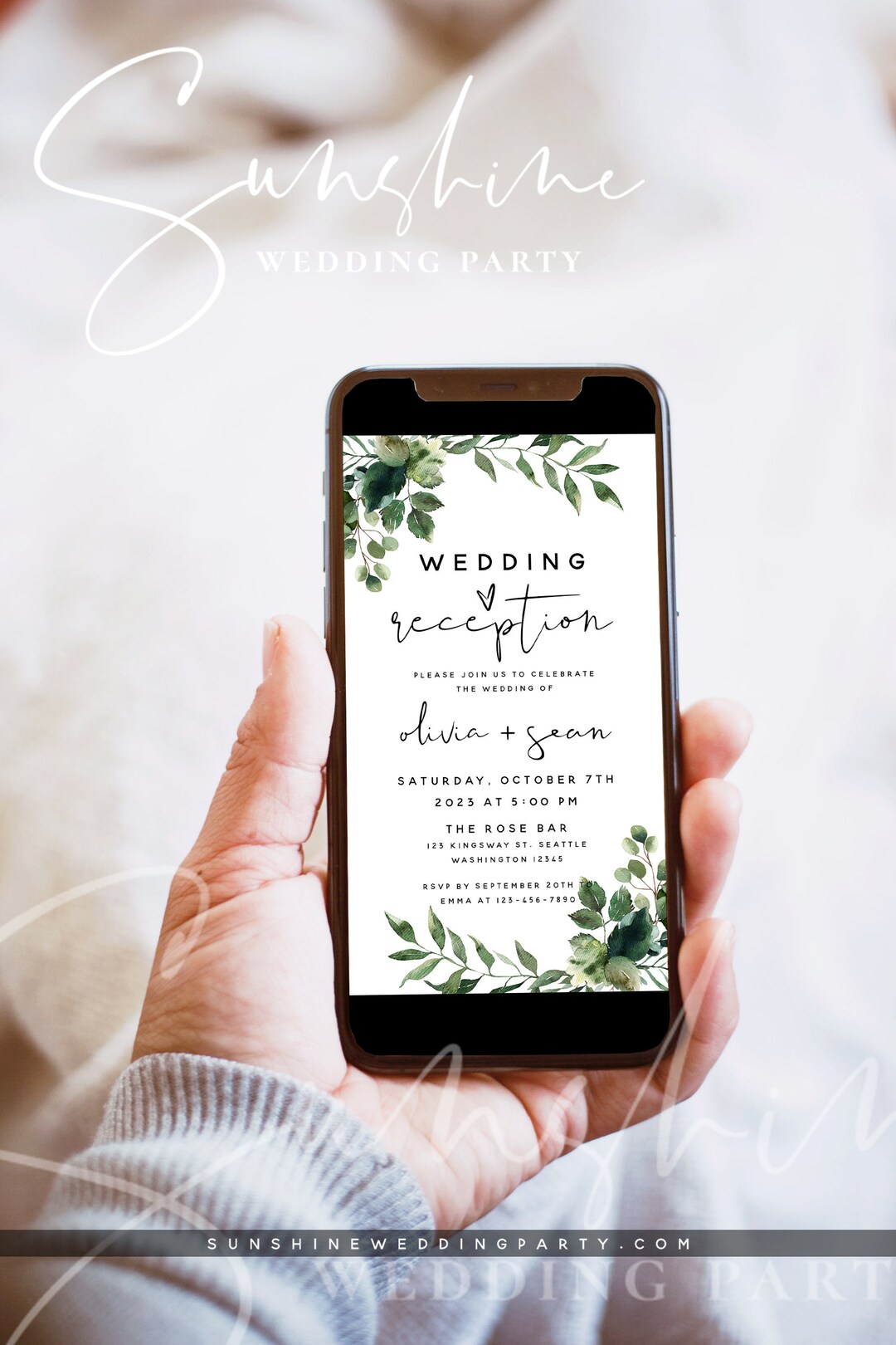 Electronic Wedding Reception Invitation Template, Greenery Reception ...