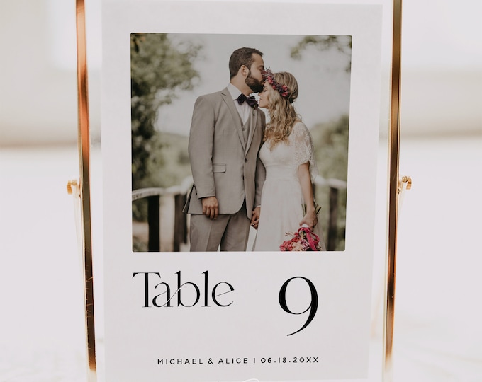 Elegant Wedding Table Numbers with Photo Template, Digital Download, DIY Editable, Photo Table Numbers, Wedding Table Numbers, 5x7, 4x6, M15