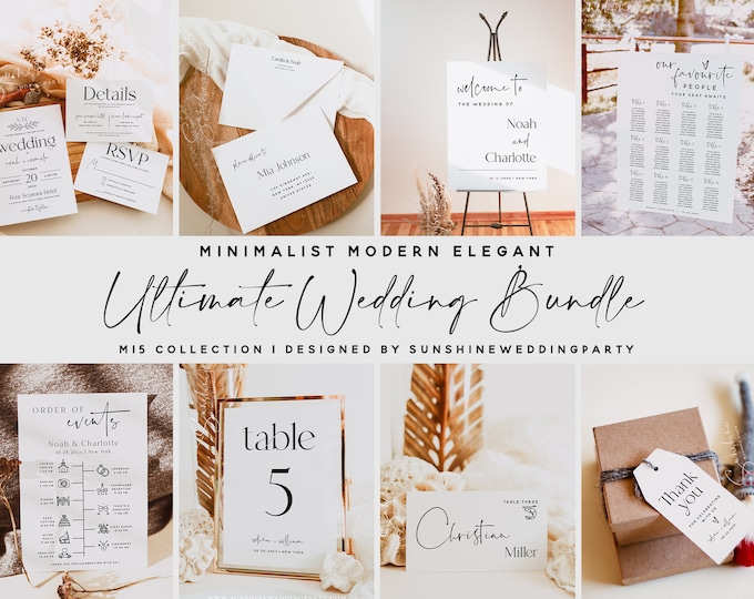 Elegant Wedding Ultimate Bundle, Modern Minimalist, Wedding Template, Large Wedding Bundle, Wedding Printable, Editable Template, M15