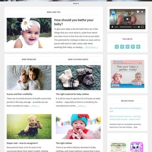 May include: A website for a baby care shop with a range of articles and products. The website features a banner image of a baby with the text "What to Expect" and a section with articles on baby care tips, baby problems, and baby clothing advice. The website also features a section with featured products, including a baby carrier, a humidifier, and a set of baby bibs.