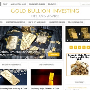 Premade WordPress Website Template & Blog Filled with Articles, Videos, Shopping, News, and Automatically Updating Content- Gold Investing