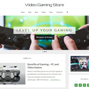 Premade WordPress Website eCommerce Template & Blog with Articles, Videos, Shopping, News, Auto Updating Content- Video Gaming theme