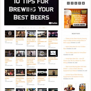 May include: A website for home brewers with a video tutorial on how to brew the best beer. The video is titled "10 Tips for Brewing Your Best Beers". The website also features a blog with recent posts about beer brewing.