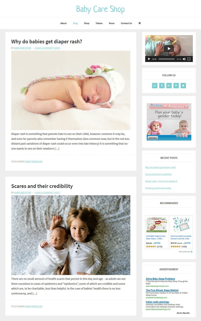 May include: A blog post titled "Why do babies get diaper rash?" with a photo of a baby sleeping on a white blanket. The blog post discusses diaper rash and its causes. The blog post also includes a photo of two children, a baby and a toddler, lying on a bed together.