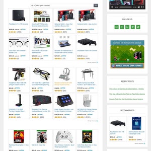 May include: A website for a video game store with a variety of video game consoles, games, and accessories. The website features a shop section with a selection of products, including the PlayStation 4 Pro, Xbox One S, Nintendo Switch, and more. The website also includes a blog, videos, news, and contact information.