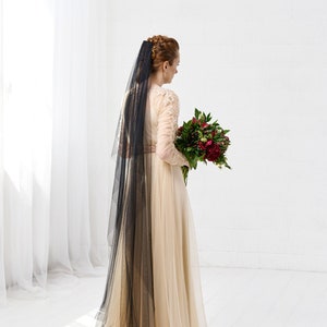 Black wedding veil, Bridal veil in custom color, Goth wedding cascading veil - CLEMENTINE