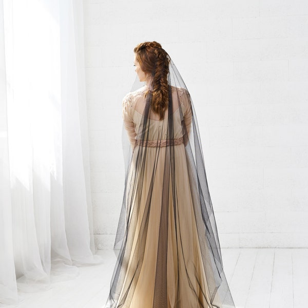 Black star wedding veil, Single tier simple veil, Black crystal veil - NOA