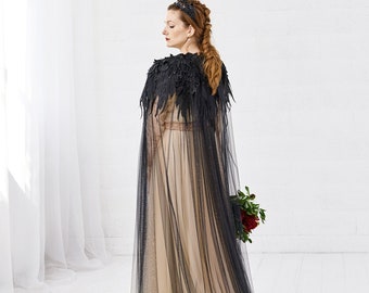 Bridal cape, Black wedding cape, Black wedding cloak - RAVEN