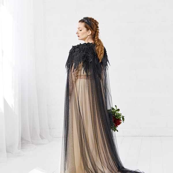 Bridal cape, Black wedding cape, Black wedding cloak - RAVEN