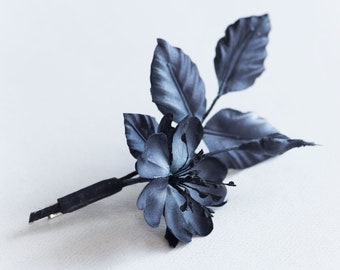 Wedding boutonniere for men, Black wild rose flower boutonniere, Silk flower lapel pin - NICK