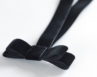 Black Velvet Hair Bow: Long Tail Clip or Tie