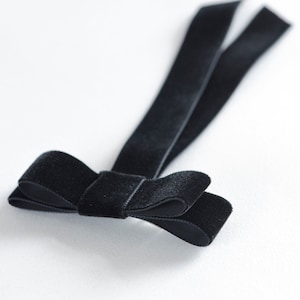 Black velvet hair bow, Velvet long tail hair bow, Black velvet bow hair clip