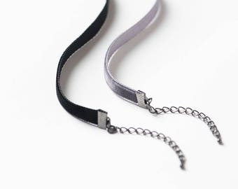 Black and Gray Velvet Choker Set: Goth Necklace