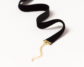 Simple black choker necklace, Goth choker, Black velvet choker, Grunge choker