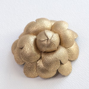 Gold leather camellia brooch, Flower pin or hair clip, Jacket brooch, Wedding hair flower, recycled leather