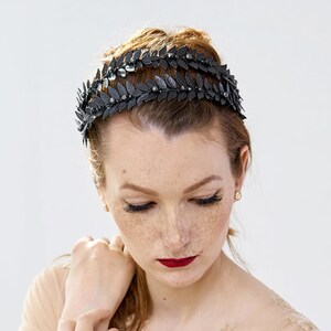 Gothic wedding headpiece, Black double leaf tiara, Gothic wedding bride hair accessories   - MARIA